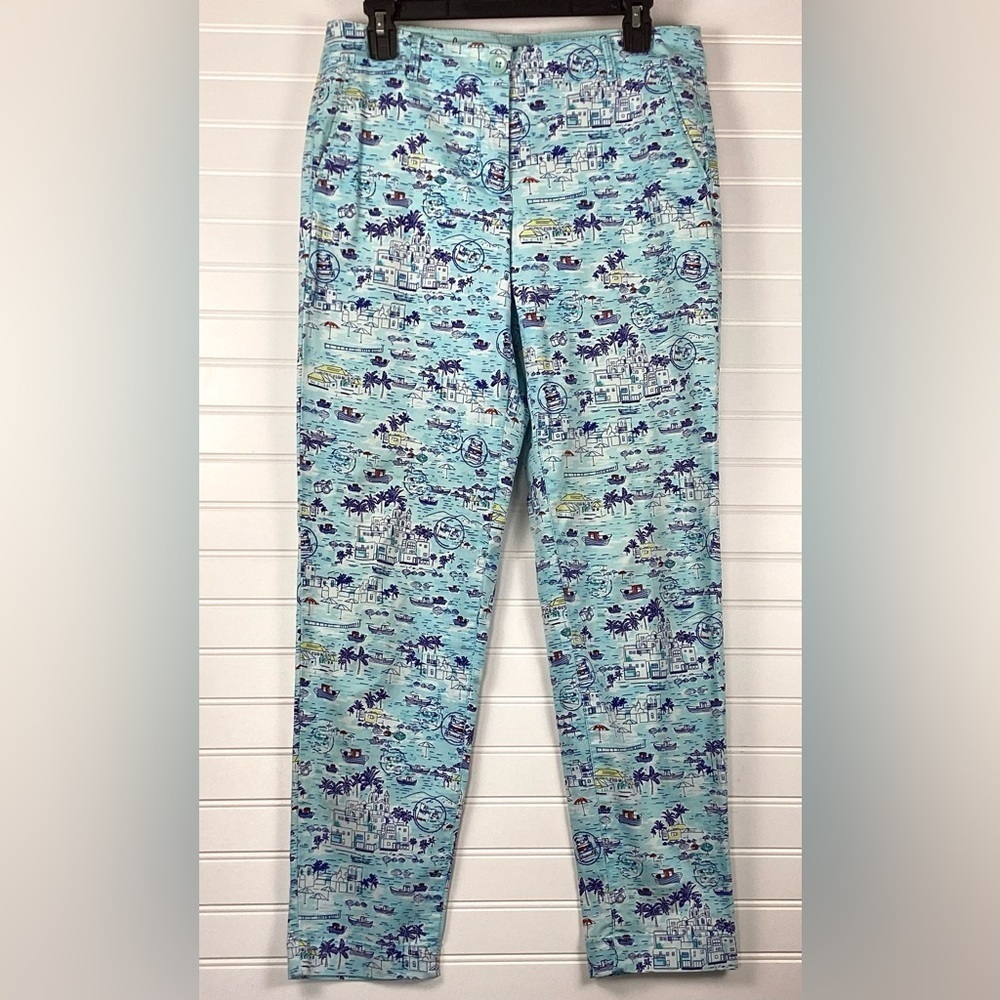 Talbots 12 The Weekend Chino Pants Blue Aqua Flat Front  Vacation Tropical